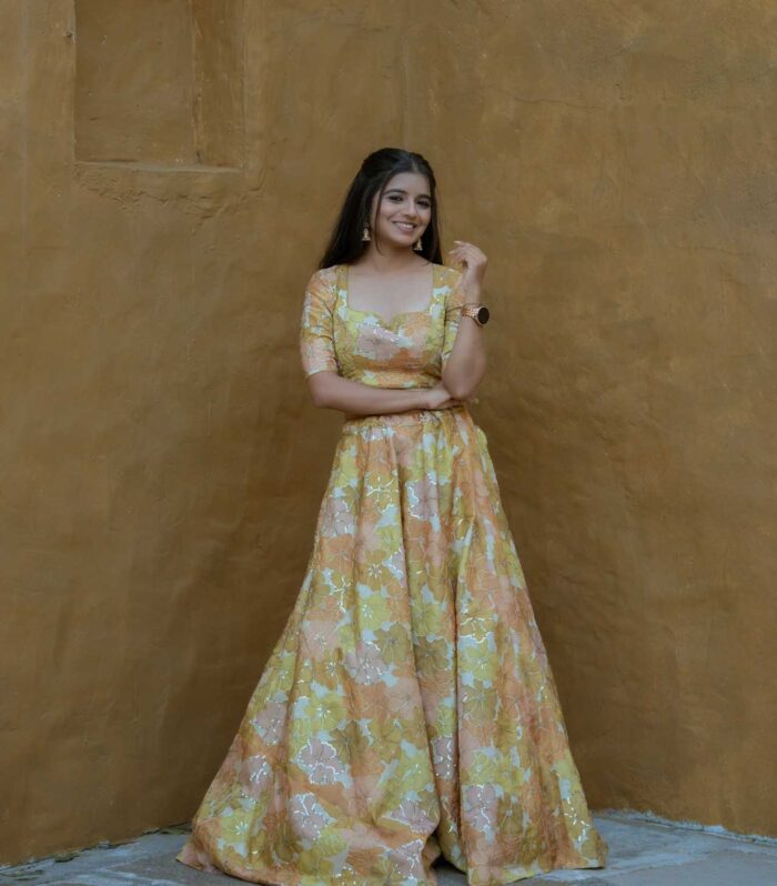 Yellow Floral Printed Lehenga Set