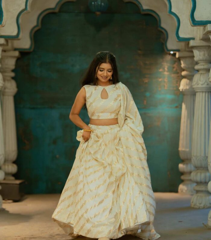 Ivory & Gold Printed Lehenga Set with Dupatta