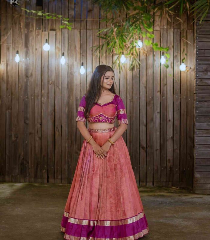 Peach & Magenta Silk Lehenga Set
